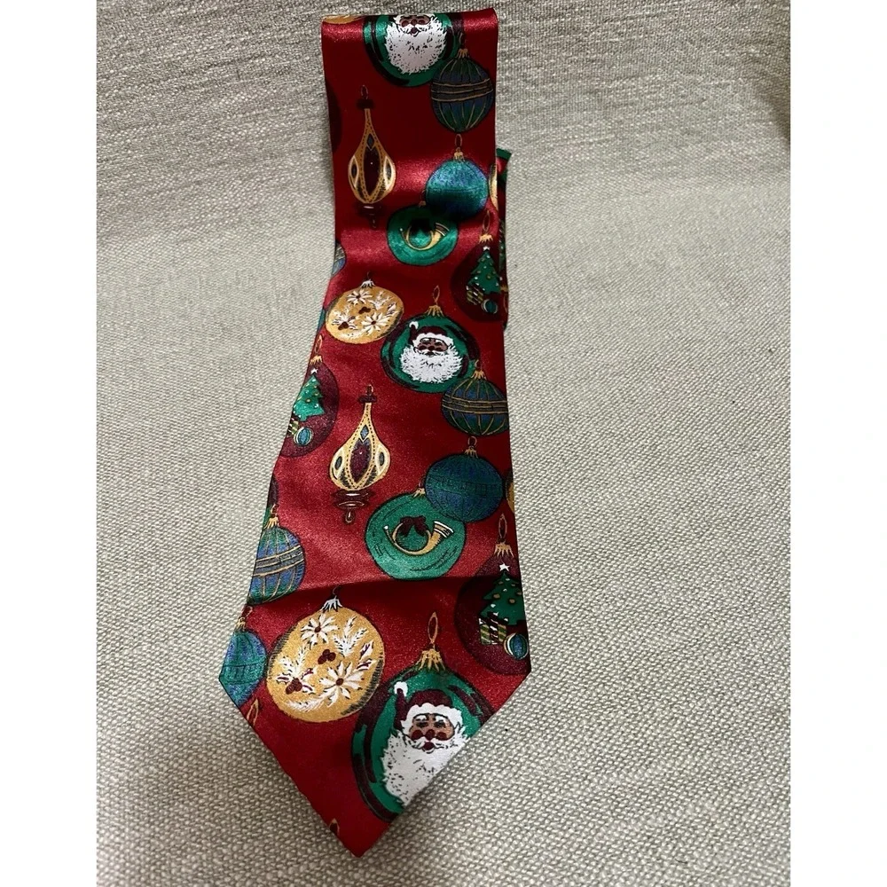 Mens Silk Tie Christmas Santa Vintage Ornaments Power Red Or Purse Tote Accent